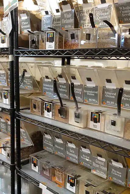 spice racks inside horrock farmers market in lansing, michigan