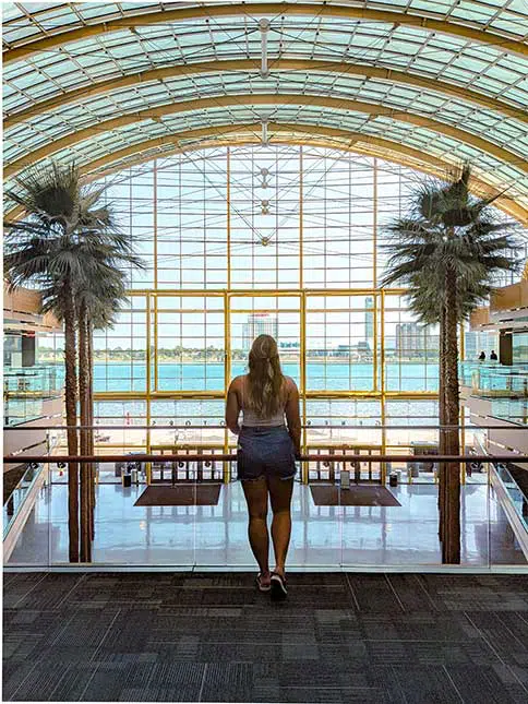 famous glass window overlooking ontario canada from the gm ren center