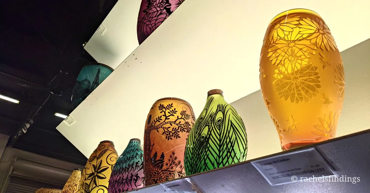 patterned blown glass vases