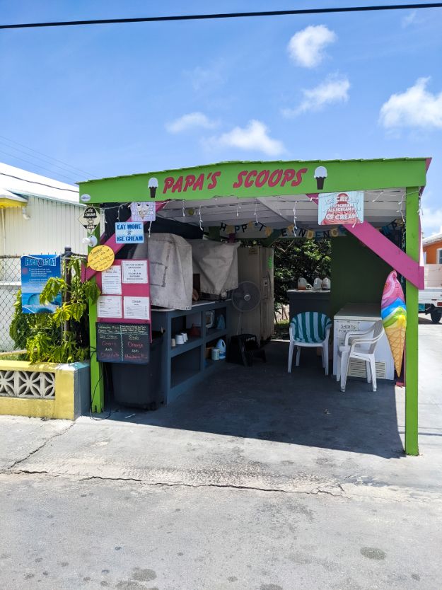 papa scoops and outside hut serving ice cream on spanish wells, bahamas