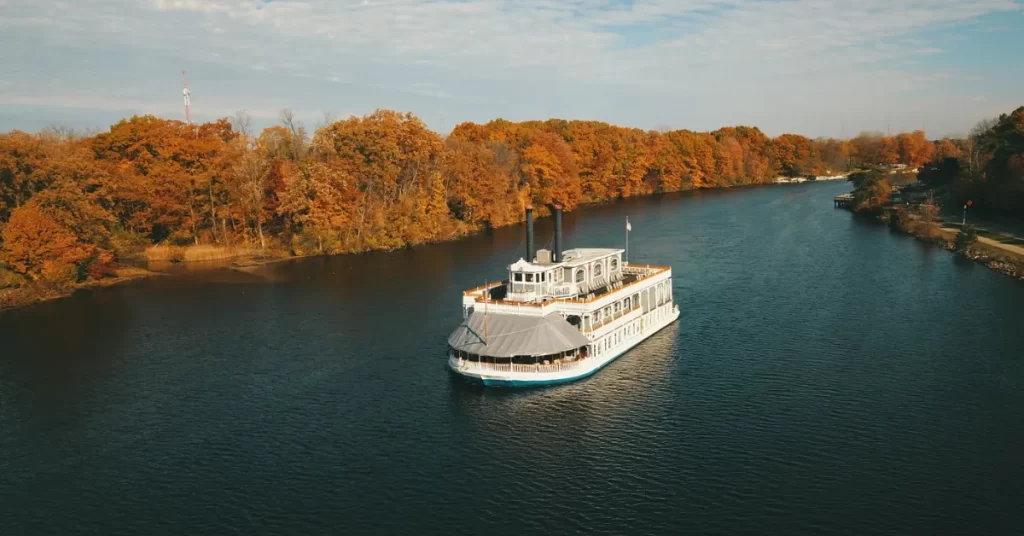 michigan princess ferry boat in  grand river during autumn