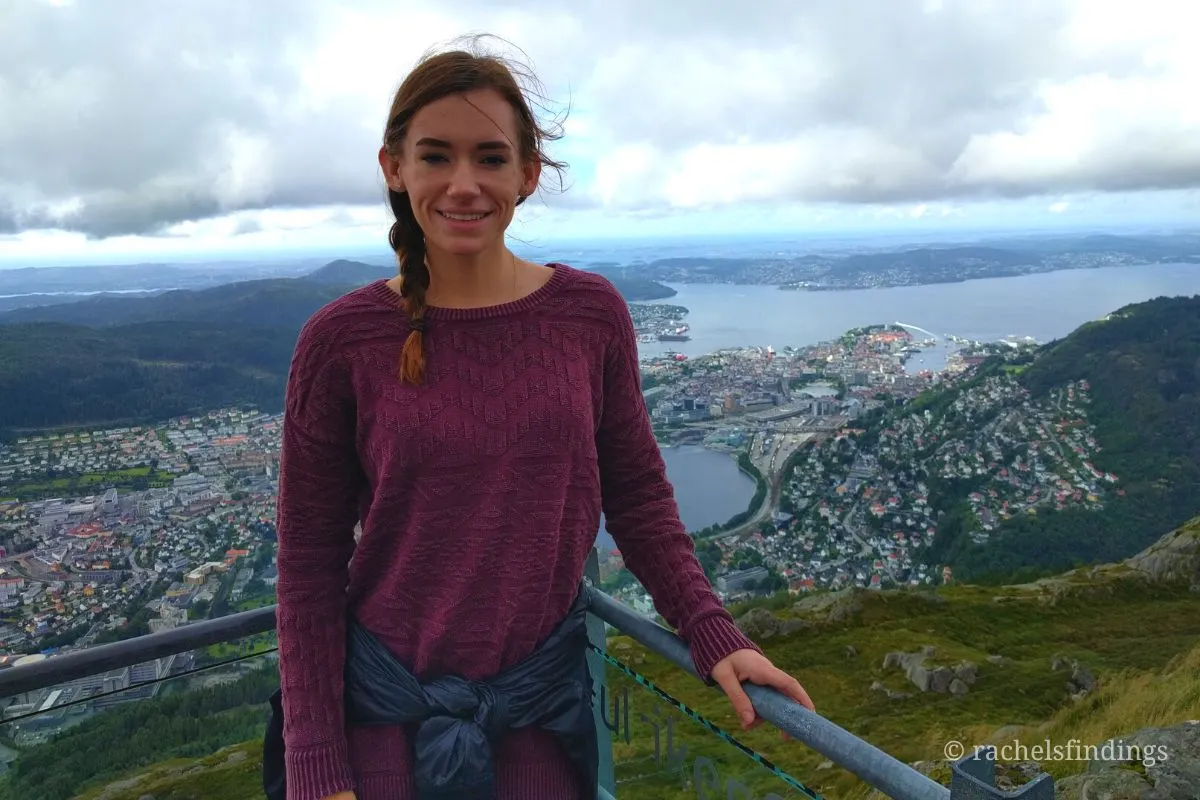 girl smiling at mt ulriken viewpoint