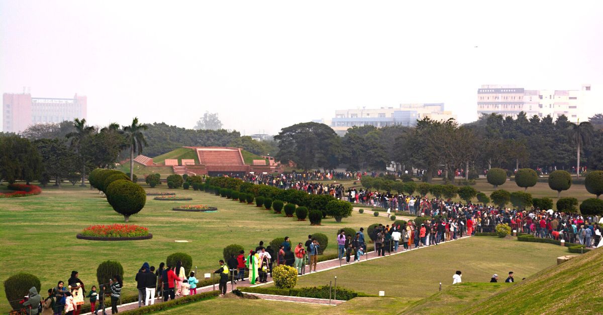 swarms of people at lotus temple