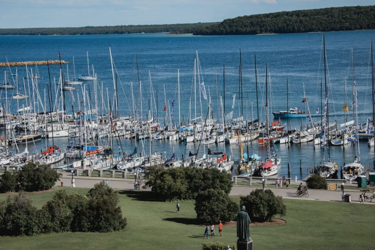 mackinac harbor and straits of mackinac from marquette park